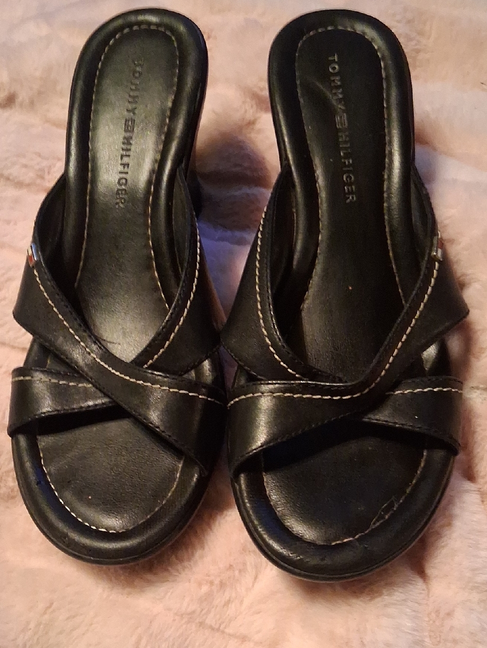 Tommy Hilfiger Black Crossover Slide Mules